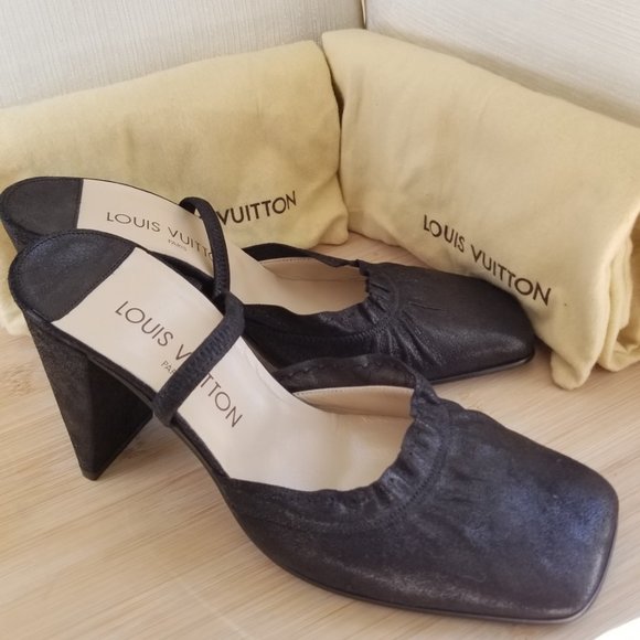 Authentic Louis Vuitton Metallic Black Slingback - Picture 3 of 5